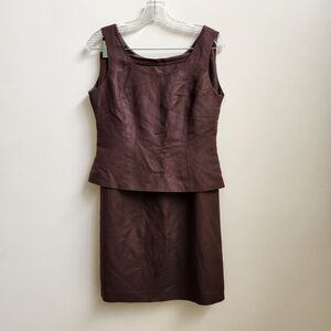 Kasper Skirt & Top Set Women 8P Brown Linen Blend 2 Pc Midi Skirt Sleeveless Top